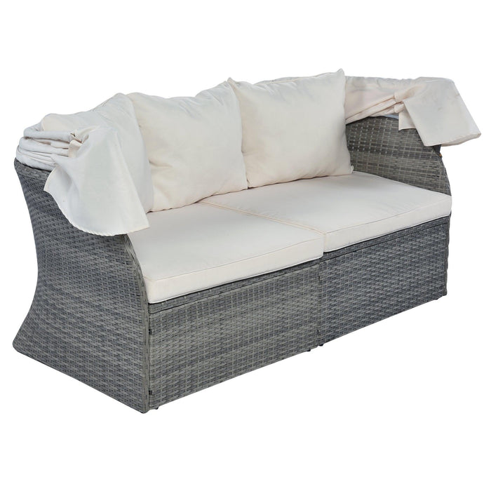 Outdoor Patio Furniture Set Daybed Sunbed with Retractable Canopy and Beige Cushions