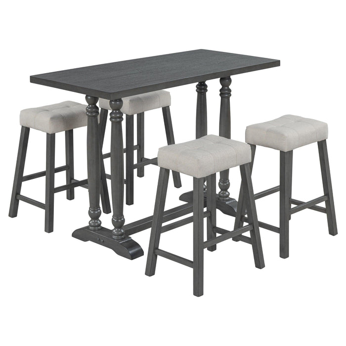 5-Piece Dining Table Set, Counter Height Dining Furniture with a Rustic Table and 4 Upholstered Stools for Kitchen, Dining Room (Gray)