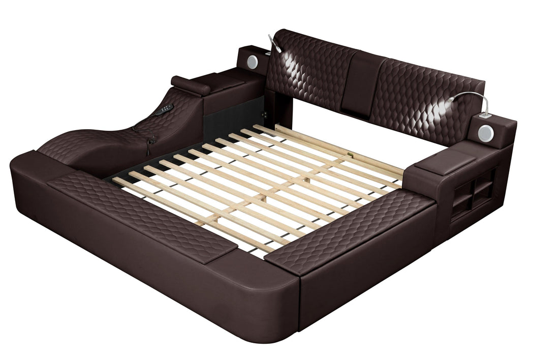 Zoya Smart Multifunctional Queen Size Bed Made with Wood in Brown