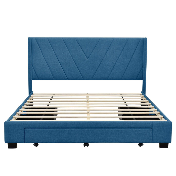 Queen SizeStorage Bed Linen Upholstered Platform Bed with 3 Drawers (Blue)