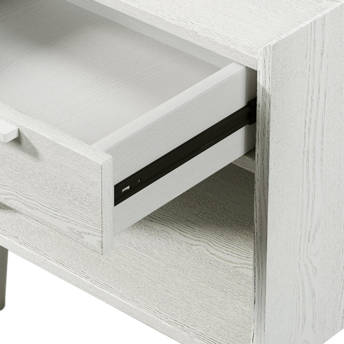 Modern Style Manufactured Wood One-Drawer Nightstand Side Table with Solid Wood Legs, White