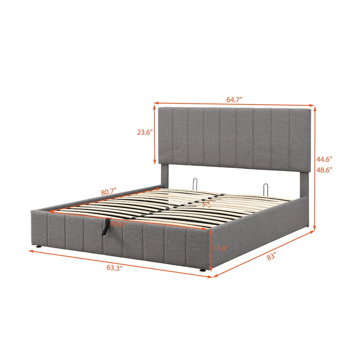 Queen size Upholstered Platform bed with a HydraulicStorage System - Gray