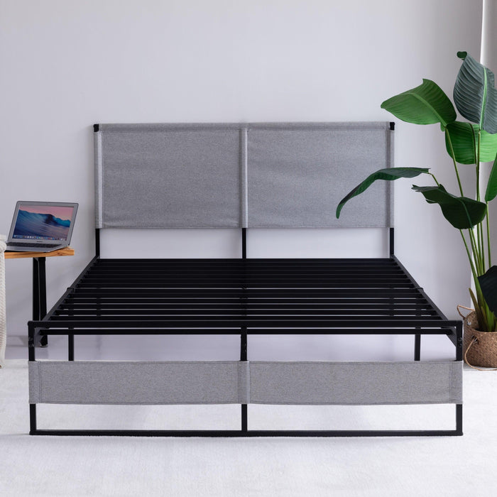 V4 Metal Bed Frame 14 Inch Queen Size with Headboard and Footboard, Mattress Platform with 12 InchStorage Space