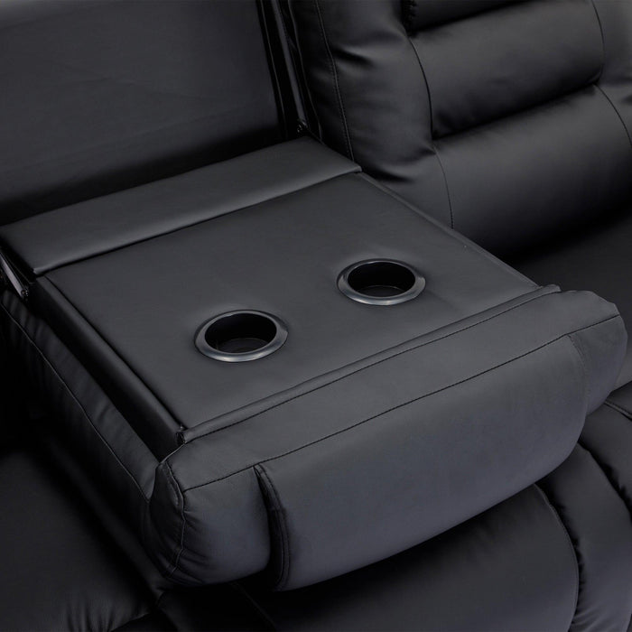 Home Theater Seating Manual Recliner with Center Console, PU Leather Reclining Sofa for Living Room,Black