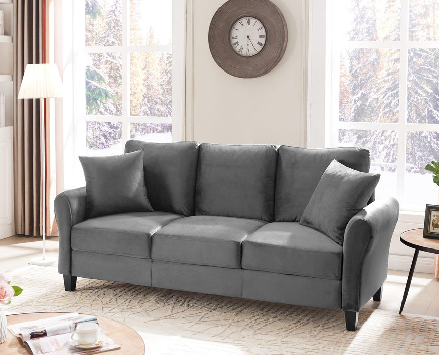 Modern Velvet Couch with 2 Pillow, 78 Inch Width Living Room Furniture, 3 Seater Sofa with Plastic Legs