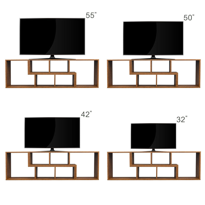 Double L-Shaped TV Stand，Display Shelf ，Bookcase for Home Furniture,Walnut