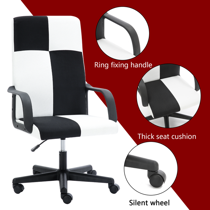 Chessboard office chair, office chair with adjustable backrest armrest, suitable for office, dormitory and study (black and white)