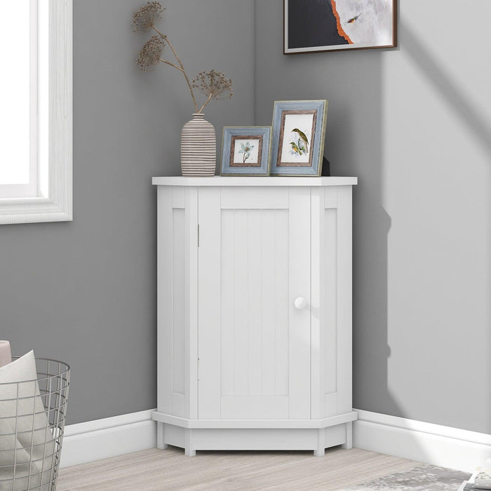 White Bathroom Cabinet Triangle CornerStorage Cabinet with Adjustable ShelfModern Style MDF Board