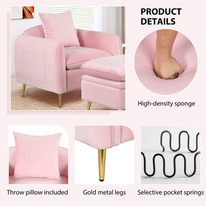 35.2"Modern Accent Chair,Single Sofa Chair with Ottoman Foot Rest and Pillow for Living Room Bedroom Small Spaces Apartment Office,Pink