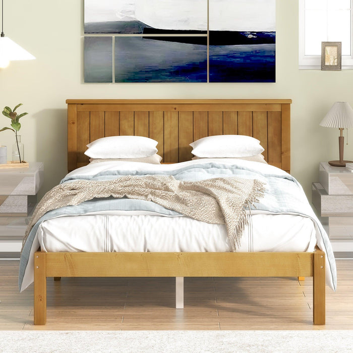 Platform Full Bed with Headboard,Light Brown