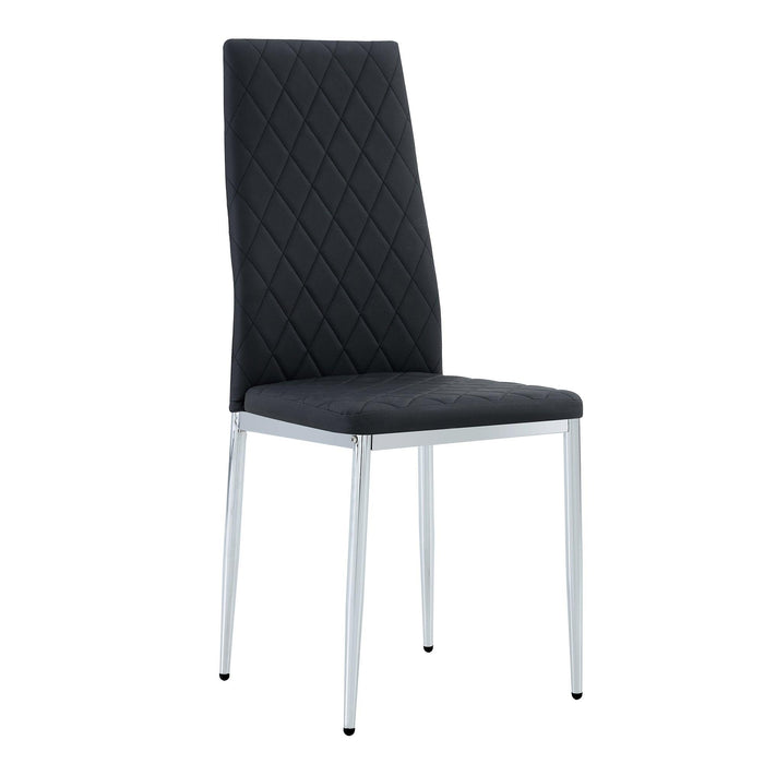 Grid Shaped Armless High Back Dining Chair,4-Piece Set, Office Chair. Applicable to Dining Room, Living Room, Kitchen and Office.Black Chair and Electroplated Metal Leg