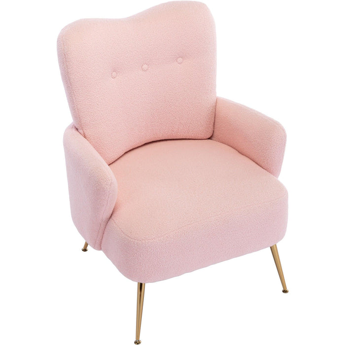 Cozy Teddy Fabric Arm Chair with Sloped High Back and Contemporary Metal Legs ,Pink