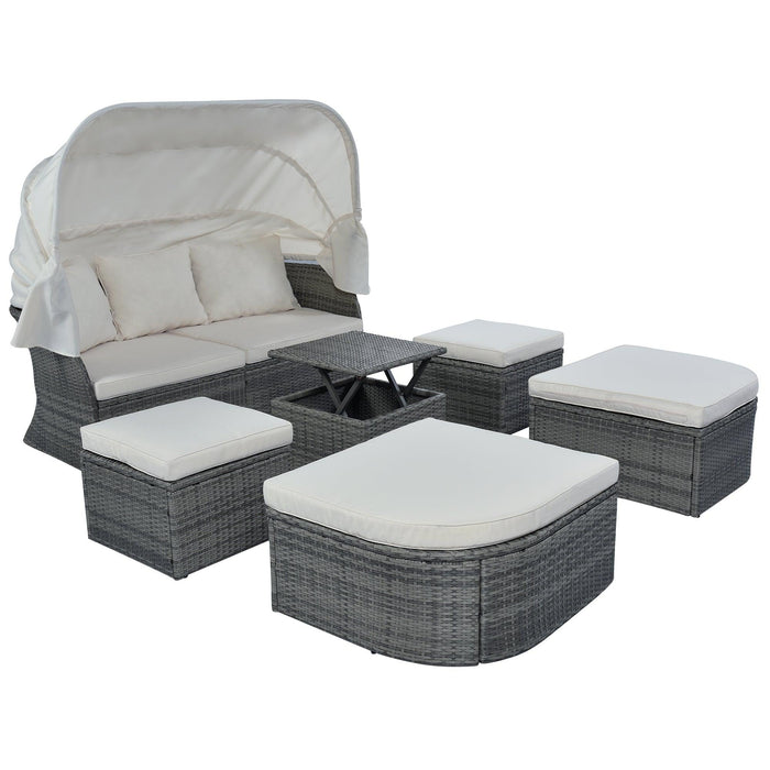 Outdoor Patio Furniture Set Daybed Sunbed with Retractable Canopy and Beige Cushions