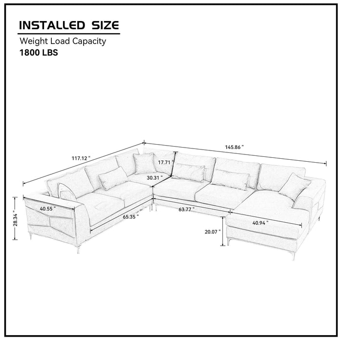 Large Sectional Sofa,145"(L)x117"(W) Classic Look with Tufted Pattern on Outer Armrest and Back, Grey