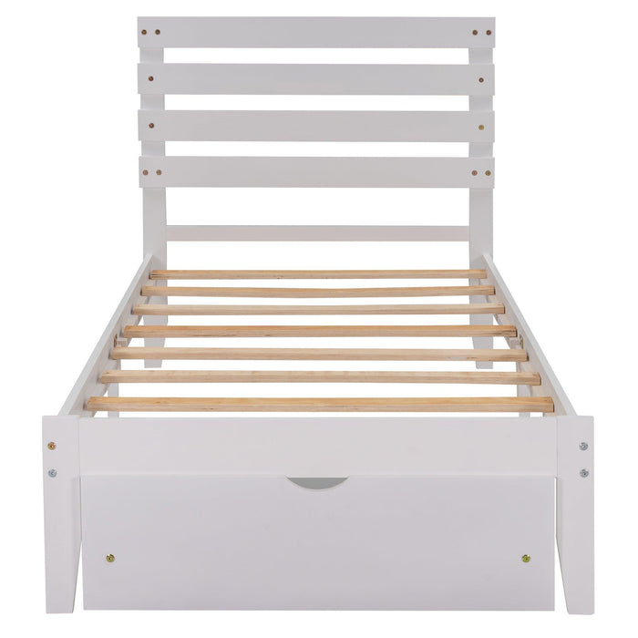 Twin Size Platform Bed with Drawer, White