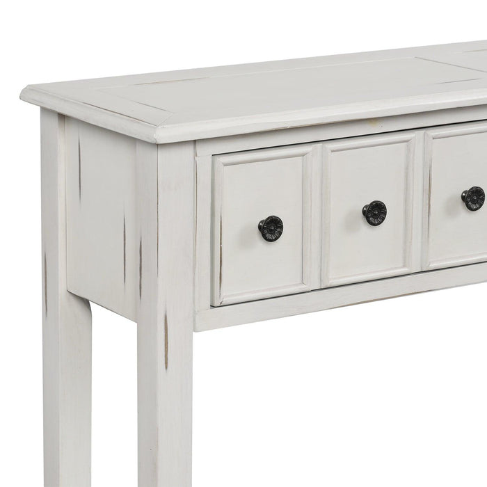 Rustic Entryway Console Table, 60" Long with two Different Size Drawers and Bottom Shelf forStorage (Antique White)