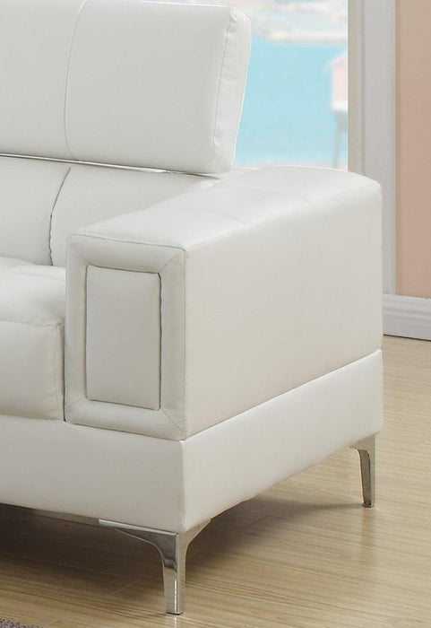 White Faux Leather Living Room 2pc Sofa set Sofa And Loveseat Furniture Couch Unique Design Metal Legs Adjustable Headrest