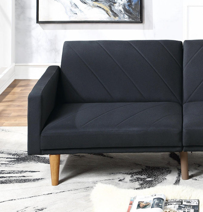 Modern Electric Look 1pc Convertible Sofa Couch Black Linen Like Fabric Cushion Clean Lines Wooden Legs Living Room