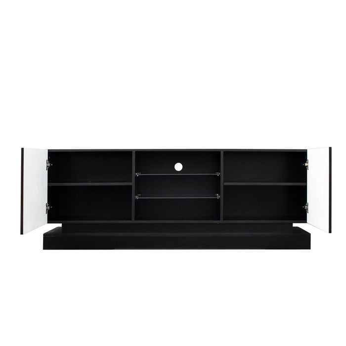 Modern, Stylish Functional TV stand with Color Changing LED Lights, Universal Entertainment Center, Black