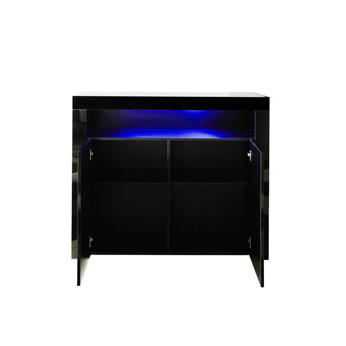 Living Room SideboardStorage Cabinet Black High Gloss with LED Light,Modern Kitchen Unit Cupboard Buffet WoodenStorage Display Cabinet TV Stand with 2 Doors for Hallway Dining Room