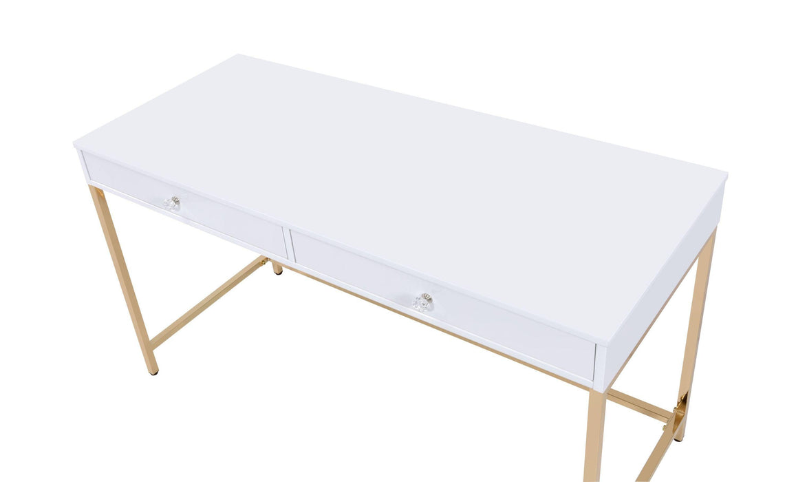 ACME Ottey Vanity Desk  in White High Gloss & Gold Finish AC00899