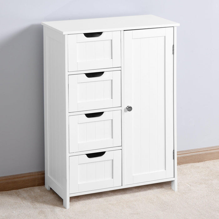 White BathroomStorage Cabinet, Floor Cabinet with Adjustable Shelf and Drawers