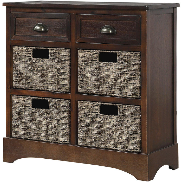 RusticStorage Cabinet with Two Drawers and Four Classic Rattan Basket for Dining Room/Living Room (Espresso)