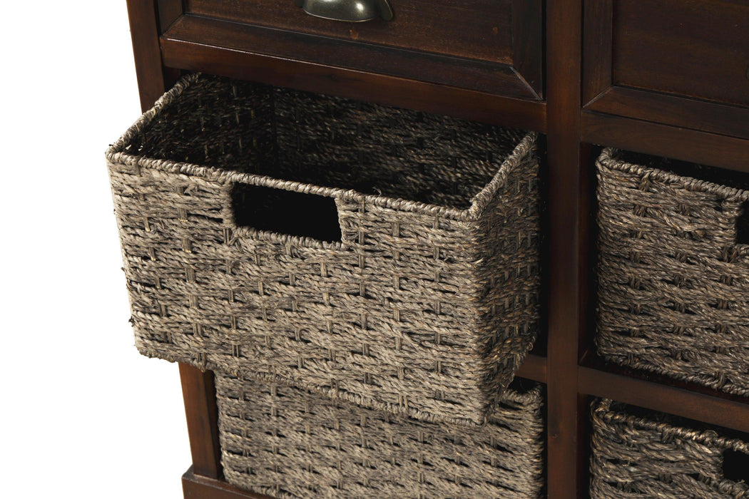 RusticStorage Cabinet with Two Drawers and Four Classic Rattan Basket for Dining Room/Living Room (Espresso)