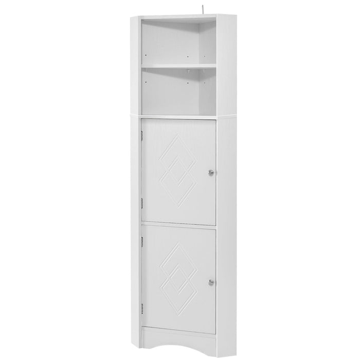 Tall Bathroom Corner Cabinet, FreestandingStorage Cabinet with Doors and Adjustable Shelves, MDF Board, White