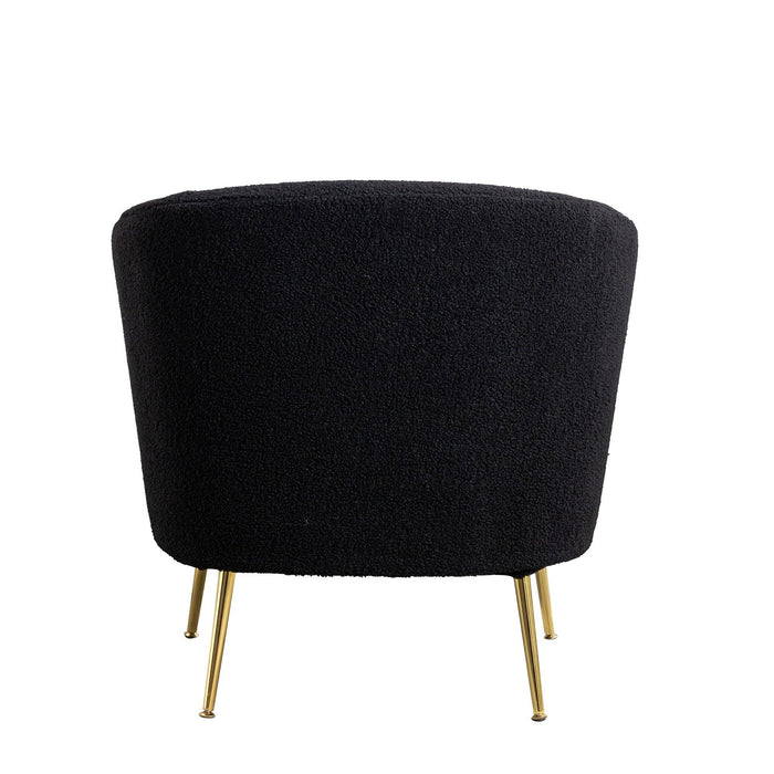 30.32"W Accent Chair Upholstered Curved Backrest Reading Chair Single Sofa Leisure Club Chair with Golden Adjustable Legs For Living Room Bedroom Dorm Room (Black Boucle)