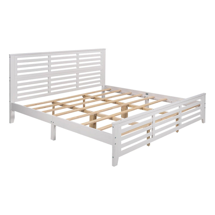 Platform bed with horizontal strip hollow shape, King size, white