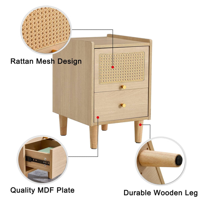 Modern simpleStorage cabinet MDF Board bedside cabinet Japanese rattan bedside cabinet Small household furniture bedside table.Applicable to dressing table in bedroom, porch, living room.2 Drawers