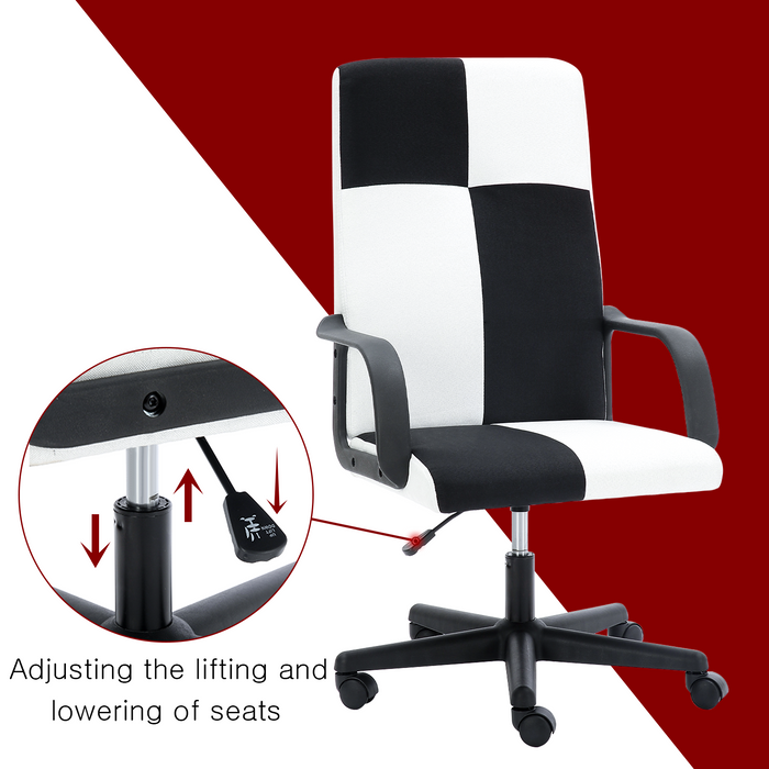 Chessboard office chair, office chair with adjustable backrest armrest, suitable for office, dormitory and study (black and white)