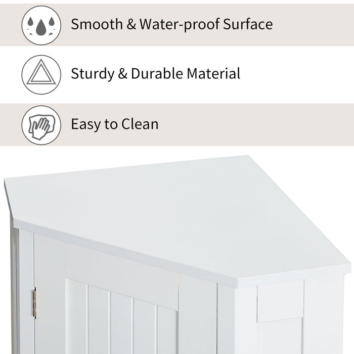 White Bathroom Cabinet Triangle CornerStorage Cabinet with Adjustable ShelfModern Style MDF Board