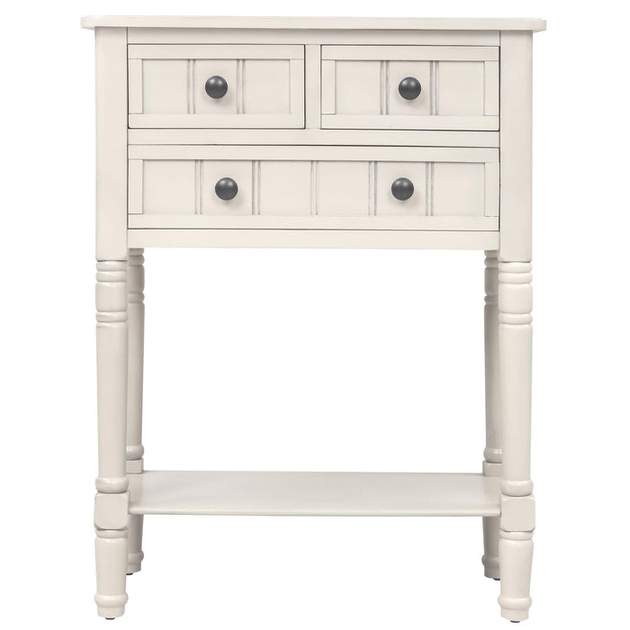 Narrow Console Table, Slim Sofa Table with ThreeStorage Drawers and Bottom Shelf (Ivory White)