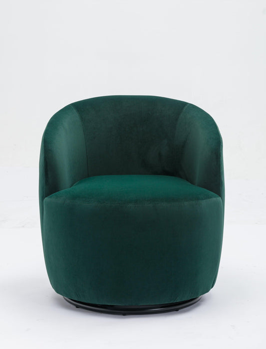 Velvet Fabric Swivel Accent Armchair Barrel Chair With Black Powder Coating Metal Ring,Green