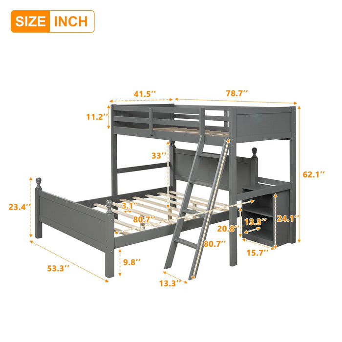 Twin over Full Loft Bed with Cabinet, Gray