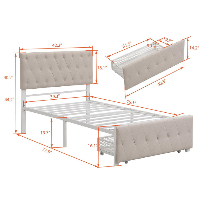 Twin SizeStorage Bed Metal Platform Bed with a Big Drawer - Beige