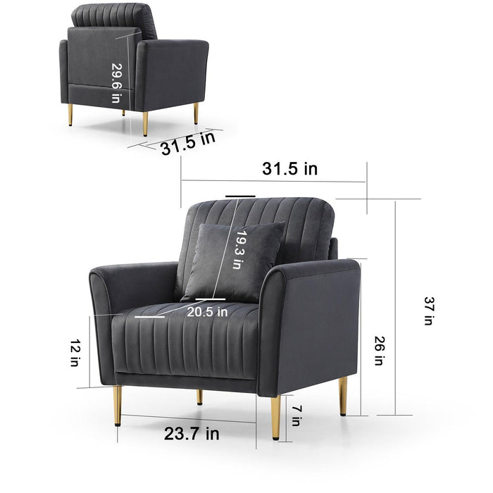 Accent Arm Chair With Ottoman Set,Modern Home Leisure Chair with Footrest, Armchair Single Sofa, Reading Chair with Metal Legs for Living Room Bedroom Grey Velvet