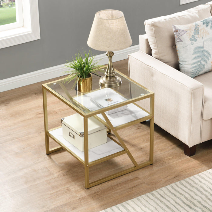 lden Side Table, End Table withStorage Shelf, Tempered Glass Coffee Table with Metal Frame for Living Room&Bed Room,