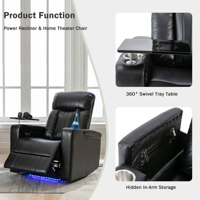 Premium Power Recliner withStorage Arms, Cupholders, Swivel Tray Table and Cell Phone Stand,Black