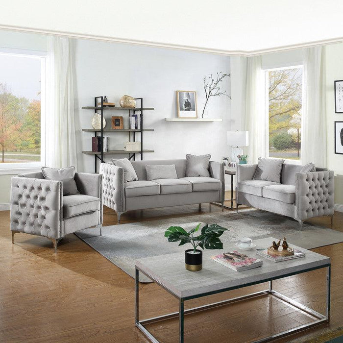 Bayberry Gray Velvet Sofa Loveseat Chair Living Room Set