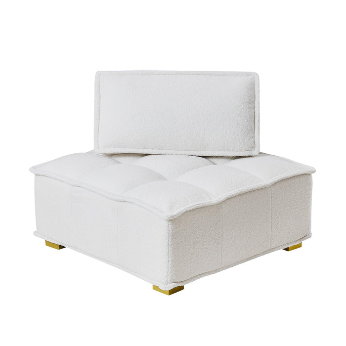 Lazy sofa ottoman with ld wooden legs teddy fabric (White)