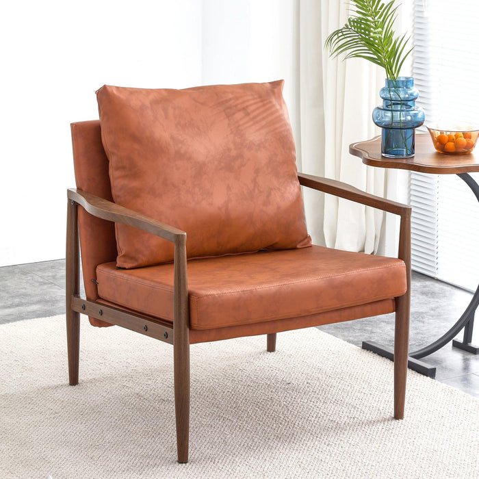 PU Leather Accent Arm Chair Mid CenturyModern Upholstered Armchair with Imitation solid wood Walnut color Metal Frame Extra-Thick Padded Backrest and Seat Cushion Sofa Chairs for Living Room