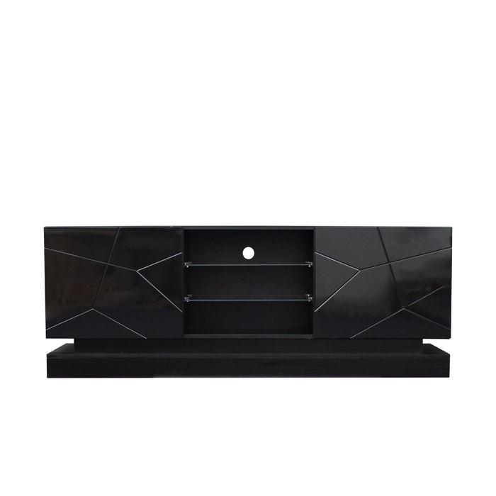 Modern, Stylish Functional TV stand with Color Changing LED Lights, Universal Entertainment Center, Black