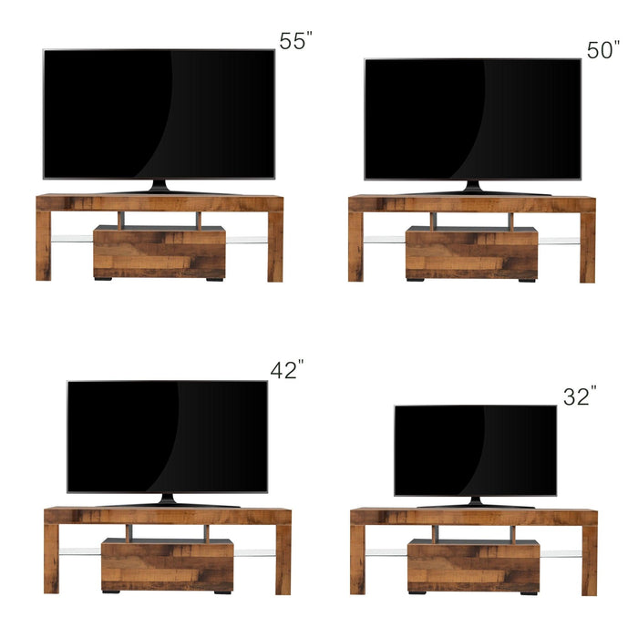 TV Stand with LED RGB Lights,Flat Screen TV Cabinet, Gaming Consoles - in Lounge Room, Living Room,FIR WOOD