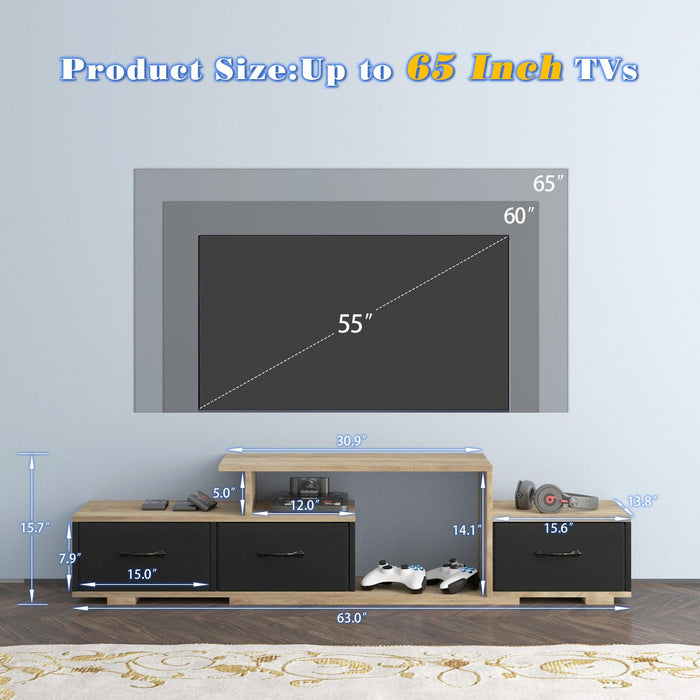 Mordern TV Stand with quick assemble,wood grain and black easy open fabrics drawers for TV Cabinet,can be assembled in Lounge Room, Living Room or Bedroom,High quality furniture