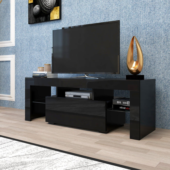 Black TV Stand with LED RGB Lights,Flat Screen TV Cabinet, Gaming Consoles - in Lounge Room, Living Room and Bedroom(Black)