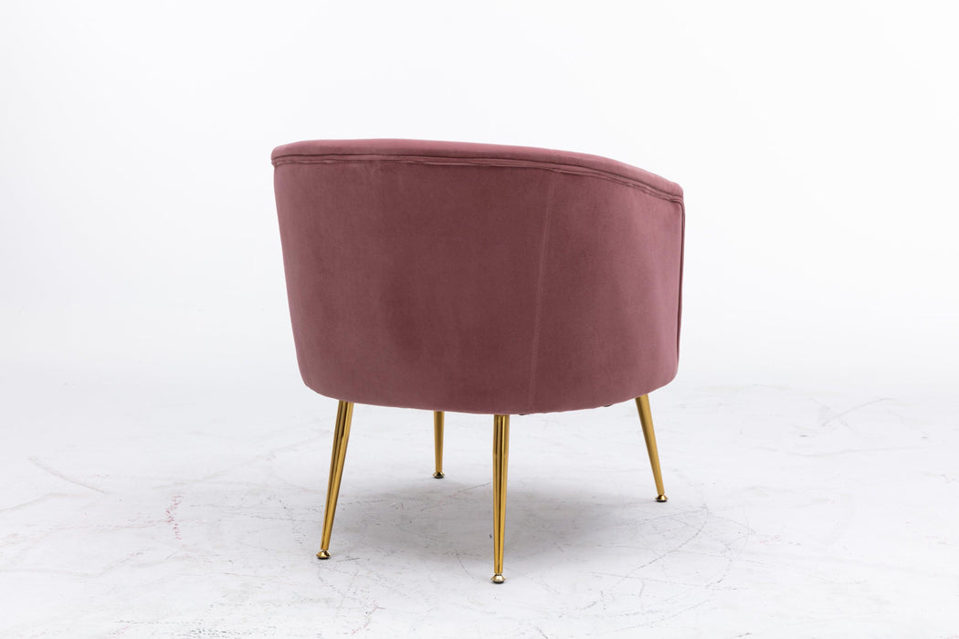 Velvet Armchair Accent Tub Barrel Chair With Gold Metal Legs, Dark Pink