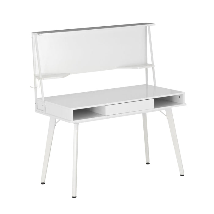 Techni Mobili Study Computer Desk withStorage & Magnetic Dry Erase White Board, White